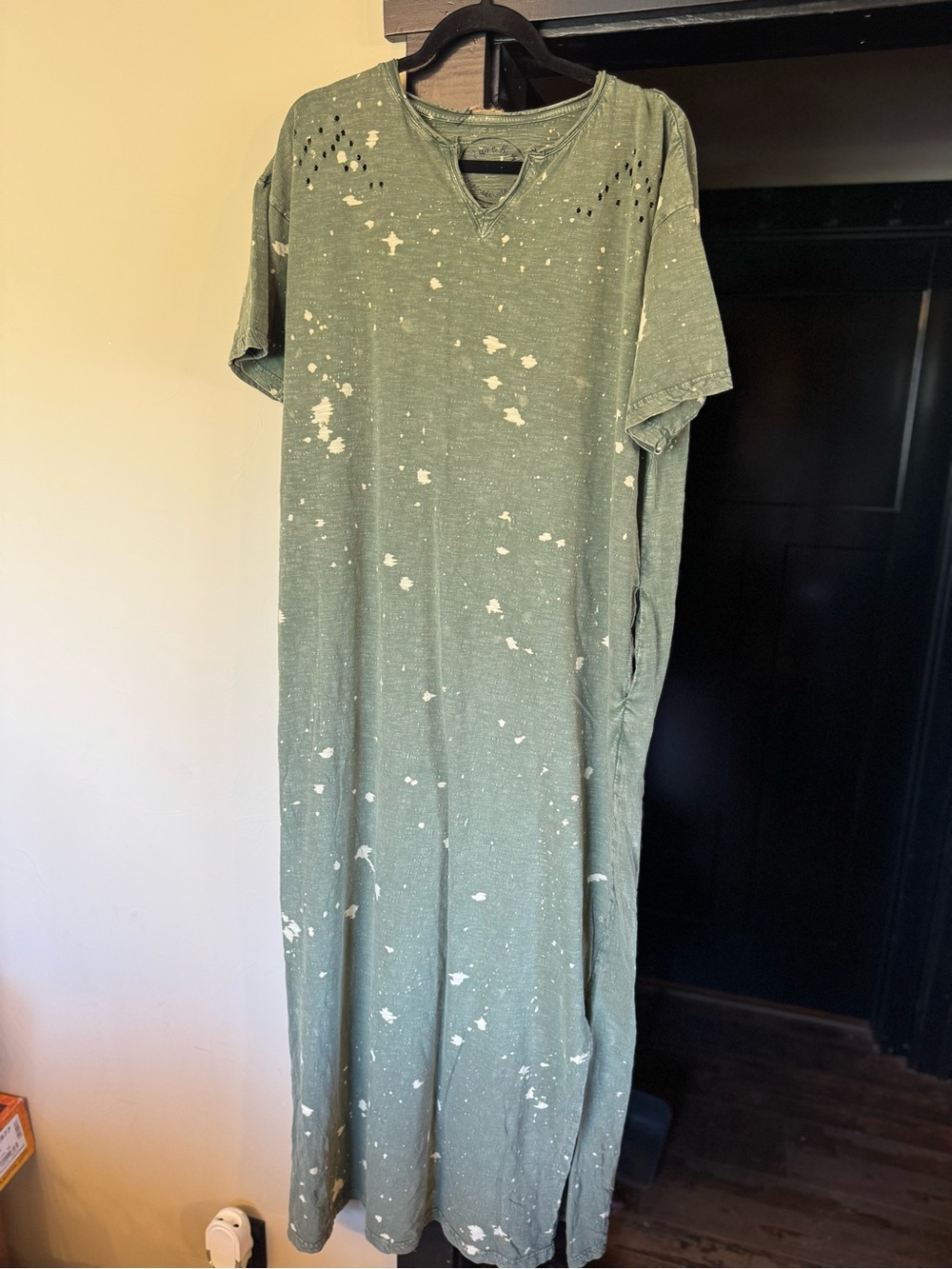 Army Green Distressed Maxi T-Shirt Dress